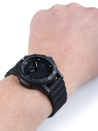 Angle shot of Luminox XS.0321.BO.L Black Silicone Unisex Watch on white background