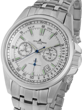 Front view of Jacques Lemans Chronograph 1-1117.1FN Silver Stainless Steel Unisex Watch on white background