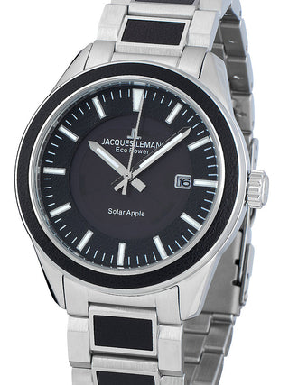 Front view of Jacques Lemans 1-2116D Black Stainless Steel Unisex Watch on white background