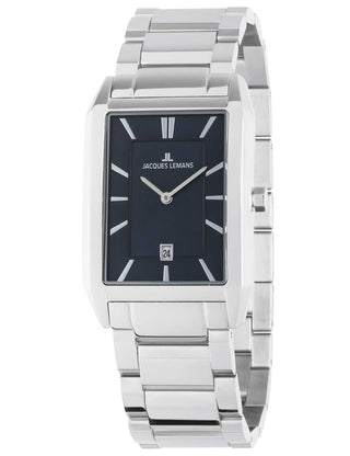 Angle shot of Jacques Lemans 1-2159L Blue Dial Silver Stainless Steel Unisex Watch on white background