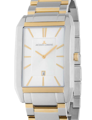 Front view of Jacques Lemans 1-2160L Silver Dial Gold Stainless Steel Unisex Watch on white background