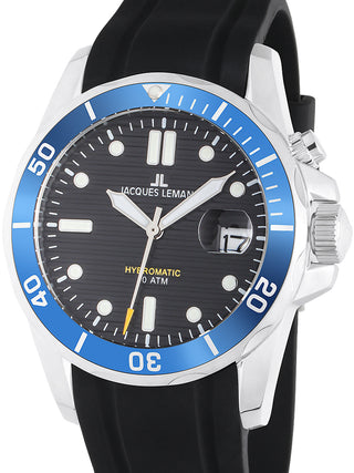 Front view of Jacques Lemans 1-2170D Black Silicone Unisex Watch on white background