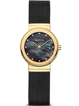 Front view of Bering 10126-132 Mother Of Pearl Dial Black Stainless Steel Womens Watch on white background