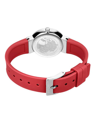 Angle shot of Bering 10129-503 Red Dial Silicone Womens Watch on white background