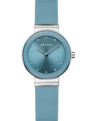 Front view of Bering 10129-708 Blue Silicone Womens Watch on white background