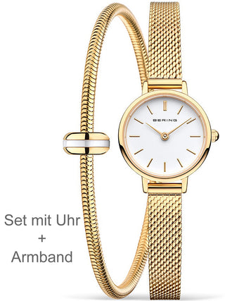 Front view of Bering 11022-334-LOVELY-1-GWP190 White Dial Gold Stainless Steel Womens Watch on white background