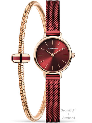 Front view of Bering 11022-363-LOVELY-5-GWP190 Red Dial Stainless Steel Womens Watch on white background