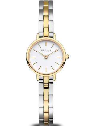 Front view of Bering 11022-714 White Dial Gold Stainless Steel Womens Watch on white background