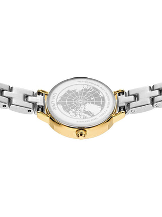 Angle shot of Bering 11022-714 White Dial Gold Stainless Steel Womens Watch on white background