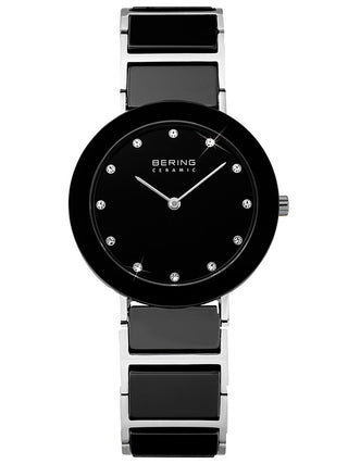 Front view of Bering 11429-742 Black Stainless Steel Womens Watch on white background