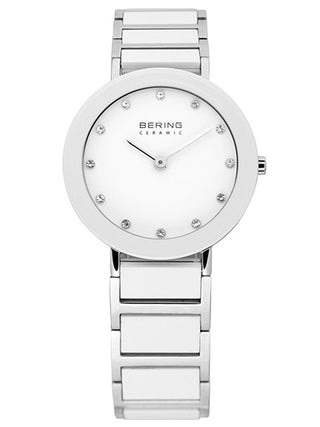 Front view of Bering 11429-754 White Dial Silver Strap Womens Watch on white background