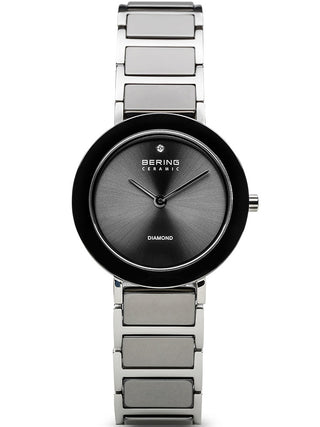 Front view of Bering 11429-CHARITY2 Grey Stainless Steel Womens Watch on white background
