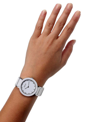 Angle shot of Bering 11435-754 White Dial Silver Stainless Steel Womens Watch on white background