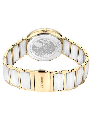 Angle shot of Bering 11435-758 White Dial Gold Stainless Steel Womens Watch on white background