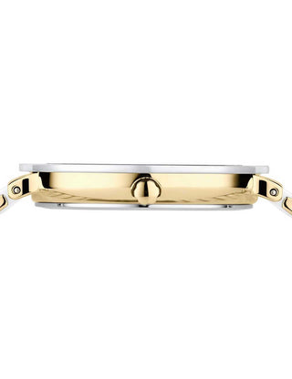 Angle shot of Bering 11435-758 White Dial Gold Stainless Steel Womens Watch on white background