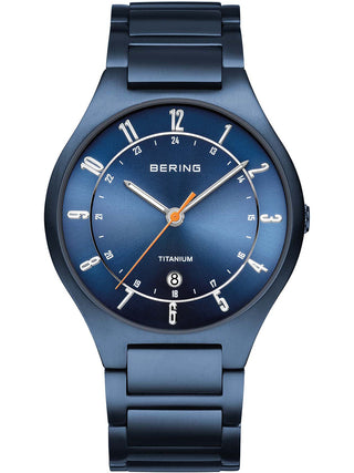 Front view of Bering 11739-797 Blue Titanium Unisex Watch on white background