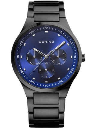 Front view of Bering 11740-727 Blue Dial Black Stainless Steel Unisex Watch on white background