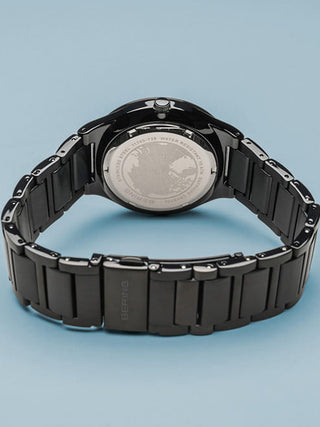 Angle shot of Bering 11740-728 Green Dial Black Stainless Steel Unisex Watch on white background