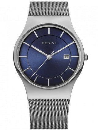 Angle shot of Bering 11938-003 Blue Dial Silver Stainless Steel Unisex Watch on white background