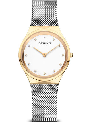 Front view of Bering 12131-010 White Dial Silver Stainless Steel Womens Watch on white background