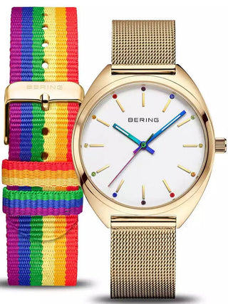 Front view of Bering 127220-36-334 White Dial Gold Stainless Steel Womens Watch on white background