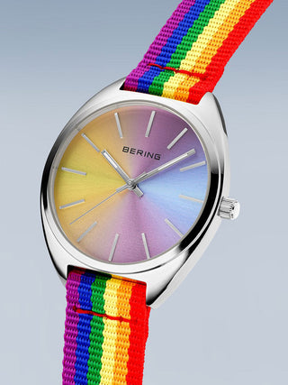 Angle shot of Bering 127220-36-334 White Dial Gold Stainless Steel Womens Watch on white background