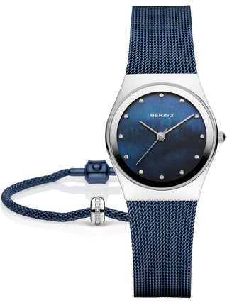 Front view of Bering 12927-307-GWP Blue Stainless Steel Womens Watch on white background