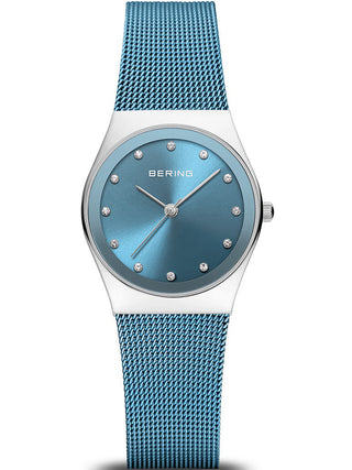 Front view of Bering 12927-308 Blue Stainless Steel Womens Watch on white background