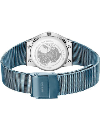 Angle shot of Bering 12927-308 Blue Stainless Steel Womens Watch on white background