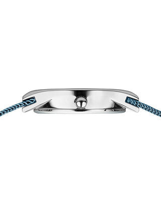 Angle shot of Bering 12927-308 Blue Stainless Steel Womens Watch on white background
