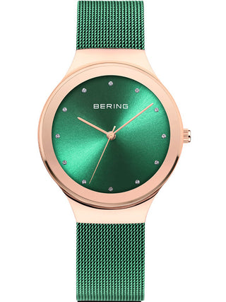 Front view of Bering 12934-868 Green Stainless Steel Womens Watch on white background