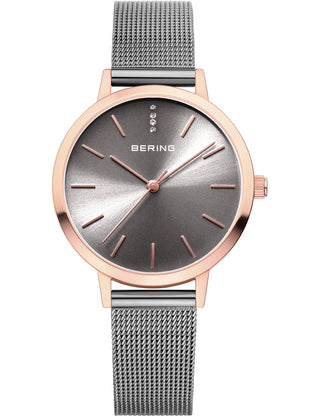 Front view of Bering 13434-369 Grey Dial Silver Stainless Steel Womens Watch on white background