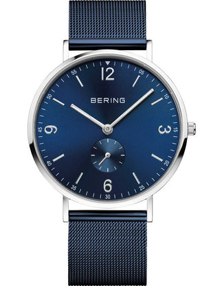 Front view of Bering 14040-307 Blue Stainless Steel Unisex Watch on white background