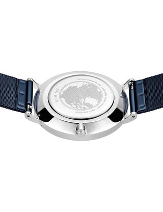 Angle shot of Bering 14040-307 Blue Stainless Steel Unisex Watch on white background