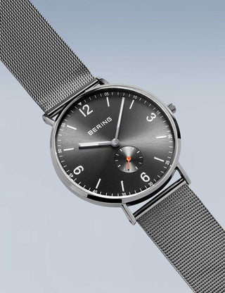 Angle shot of Bering 14040-377 Grey Stainless Steel Unisex Watch on white background