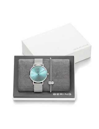 Angle shot of Bering 14134-005-GWP Silver Stainless Steel Womens Watch on white background