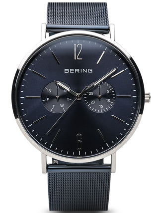 Front view of Bering 14240-303 Blue Stainless Steel Unisex Watch on white background