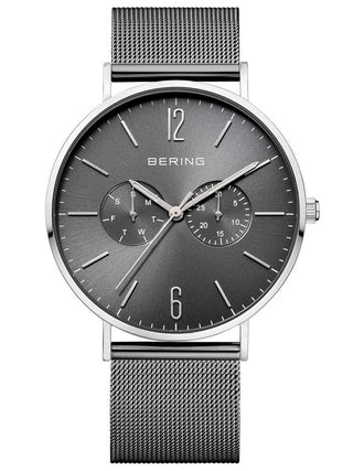 Angle shot of Bering 14240-308 Grey Stainless Steel Unisex Watch on white background