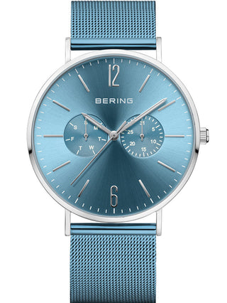 Front view of Bering 14240-809 Blue Stainless Steel Unisex Watch on white background