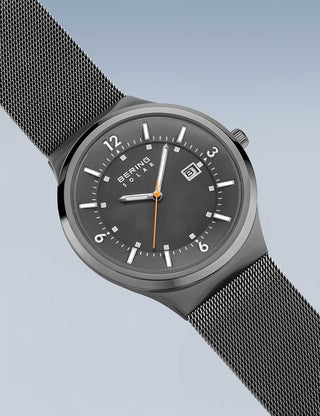 Angle shot of Bering 14442-077 Grey Stainless Steel Unisex Watch on white background