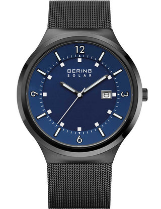 Front view of Bering 14442-227 Blue Dial Black Stainless Steel Unisex Watch on white background