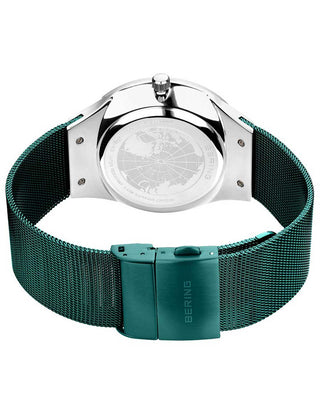 Angle shot of Bering 14442-808 Green Stainless Steel Unisex Watch on white background