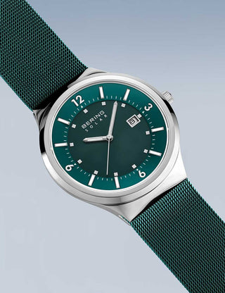 Angle shot of Bering 14442-808 Green Stainless Steel Unisex Watch on white background