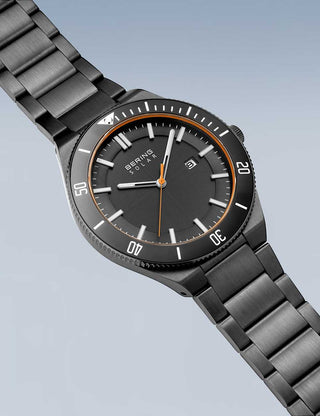 Angle shot of Bering 14443-779 Grey Stainless Steel Unisex Watch on white background