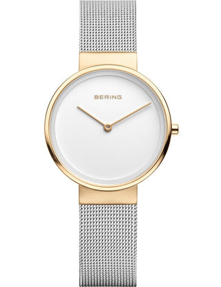 Front view of Bering 14531-010 White Dial Silver Stainless Steel Womens Watch on white background