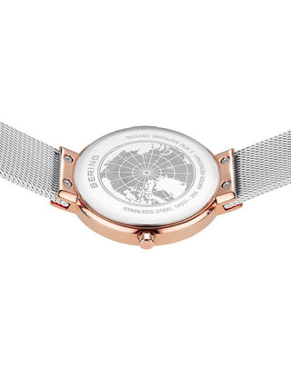 Angle shot of Bering 14531-266 Rose Gold Dial White Stainless Steel Womens Watch on white background