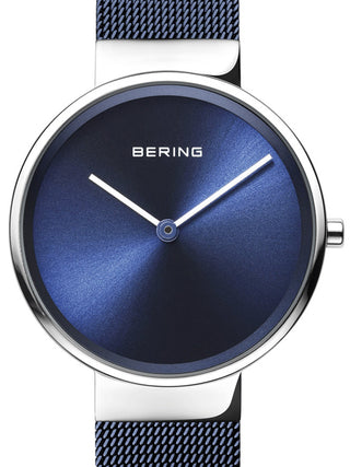 Front view of Bering 14531-307 Blue Stainless Steel Womens Watch on white background