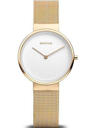 Angle shot of Bering 14531-334 White Dial Gold Stainless Steel Womens Watch on white background