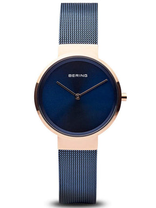 Angle shot of Bering 14531-367 Blue Stainless Steel Womens Watch on white background