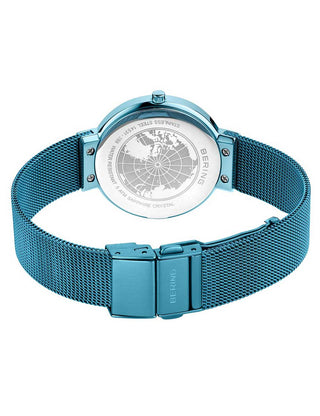 Angle shot of Bering 14531-388 Blue Stainless Steel Womens Watch on white background